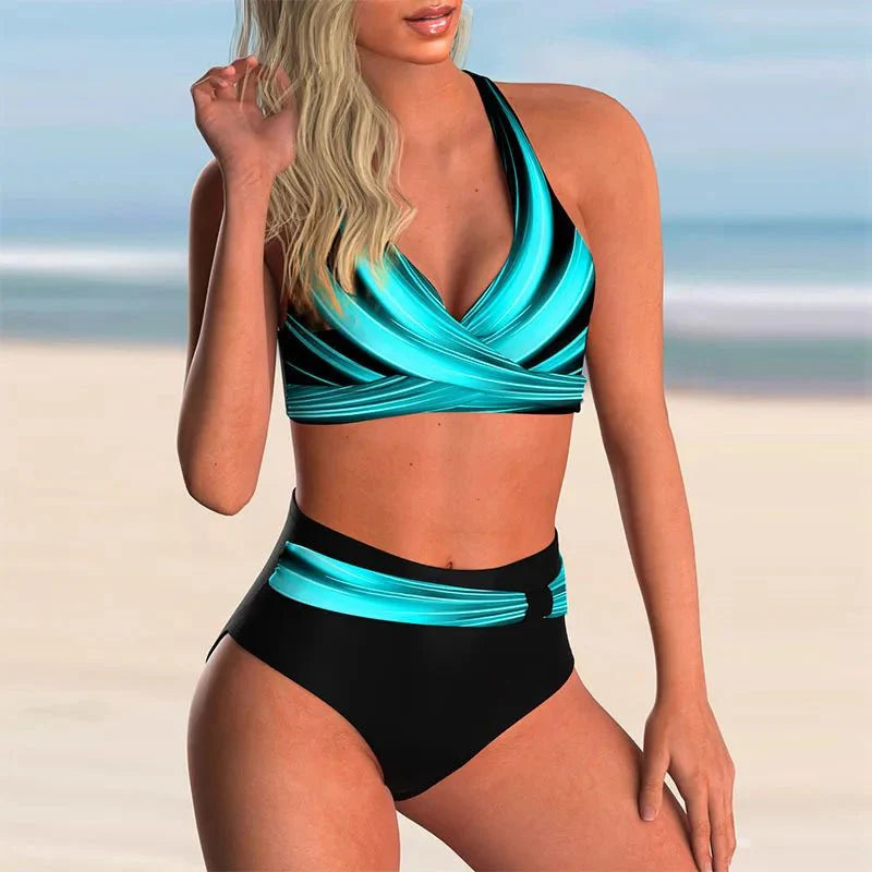 Elegantes Push-Up-Bikini-Set mit hohem Bund für Damen