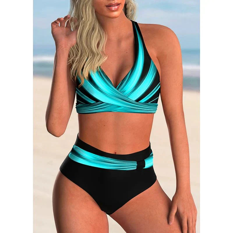 Elegantes Push-Up-Bikini-Set mit hohem Bund für Damen